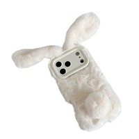 Coque de téléphone en peluche avec oreilles de lapin et motif animal pour iPhone 17 Pro Max, avec cordon et dragonne, collection Automne Hiver