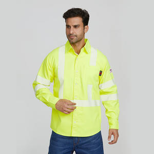 Camisa de seguridad de alta visibilidad, ropa de trabajo de algodón, camisa protectora reflectante de verano para taller, gasolinera, reparación de automóviles - Product Image 1