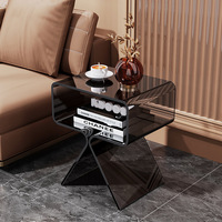 Table basse moderne minimaliste multifonctionnelle en acrylique haute transparence, design luxe léger pour salon et chambre à coucher avec rangement