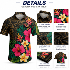 Camisa Hawaiana Polinesia Personalizada, Camisa Aloha Tropical con Estampado de Hibisco de Samoa, Tonga, Fiyi, Tahití, Diseño OEM ODM Gratuito, Ropa de Playa para Hombre - Product Image 3