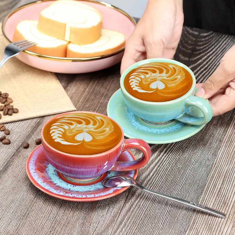 Bunte Keramik Paar Design Tassen Set Porzellan Espresso Kaffeetasse und Untertasse