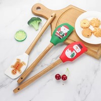 Spatule en silicone antiadhésive à motif imprimé avec manche en bois, outil de pâtisserie et de cuisson de qualité alimentaire, résistante à la chaleur, pour mélanger et racler