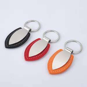 Wholesale Price Logo Custom Business Plain Key Holder Metal Car Key Chain Promotional Gift Pu Leather Keychain Round