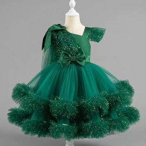 Robe de demoiselle d'honneur élégante et formelle, style princesse, coupe trapèze, unie, avec nœud, manches à volants carrés, longue traîne, 7 ans, pour anniversaire, <span class=keywords><strong>mariage</strong></span>, mignonne - Product Image 5