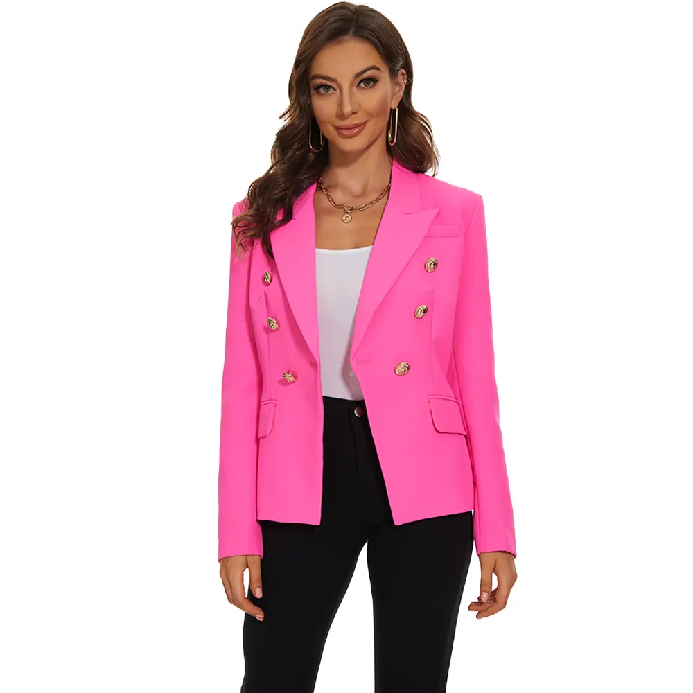 2024 wholesale women fashion blazers ladies women jacket XXL button embellished hot pink blazers jacket