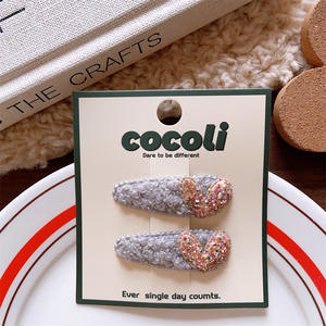 Barrette à cheveux en forme de cœur scintillante et pailletée, style doux, pour jeune fille, en laine d'<span class=keywords><strong>agneau</strong></span> moelleuse, forme de goutte d'eau - Product Image 4