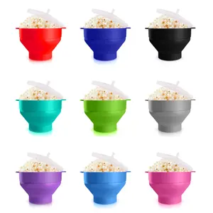 Silicone cibo cucina grado microonde ciotola Popcorn secchio per Popcorn con maniglie coperchio pentola