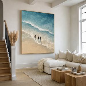 Peinture à l'huile texturée 3D faite à la main sur toile, thème Plage et Océan, pour décoration murale encadrée, œuvre d'art décorative pour la maison - Product Image 1