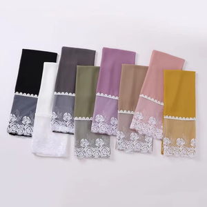 Fashion Long Soft Chiffon Hijabs for Muslim Women Fancy Rose Flower Lace Edge Embroidery Chiffon <b>Shawl</b> Scarf Ethnic Bandana - Product Image 3