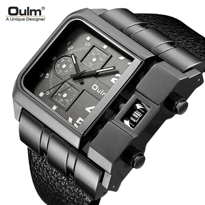 <span class=keywords><strong>Montre</strong></span> à quartz <span class=keywords><strong>Oulm</strong></span> 3364 avec logo personnalisé, grand cadran carré, bracelet en cuir de qualité supérieure, vente en gros OEM ODM pour hommes - Product Image 6
