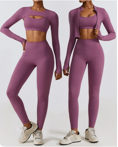 Completo Yoga 3 Pezzi Stile Europeo-Americano, Aderente, Solido, Effetto Seconda Pelle, Asciugatura Rapida, Vita Alta Elastica, Autunno Inverno - Product Image 2