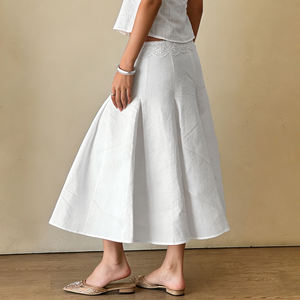 Falda Maxi de Color Sólido para Mujer, con Encaje, Elegante, Casual, con Abertura Lateral, Cintura Natural, Ecológica, para Verano - Product Image 4