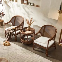 Ensemble trois pièces de salon moderne en rotin véritable pour l'Asie du Sud-Est : canapé, fauteuil et table – Mobilier de maison