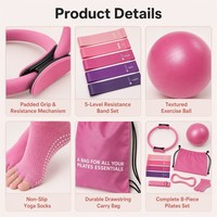 Set de Pilates y Yoga 8 en 1, Kit de Gimnasio en Casa, Anillo de Pilates, Bandas de Ejercicio, Pelota, Correa de Estiramiento, Calcetines, Equipo Completo de Entrenamiento Físico para Mujeres