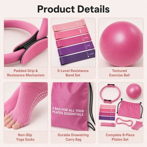 Kit de Pilates et Yoga 8-en-1 pour la Maison : Anneau de Pilates, Bandes d'Exercice, Ballon, Sangle d'Étirement, Chaussettes – Ensemble Complet pour l'Entraînement Physique Féminin - Product Image 4