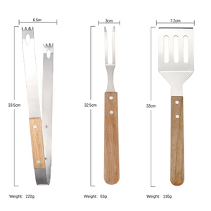 Bán Buôn 3Pcs Xách Tay BBQ Nướng Công Cụ Thiết Lập BBQ Kit Gỗ Xử Lý Với Tong Fork Thìa Cho Thịt Nướng - Product Image 2