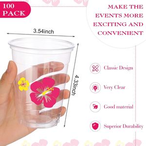 Gobelets jetables transparents personnalisables de 12 oz, motif flamant rose hawaïen, ananas, thème tropical Luau Tiki, fournitures de fête pour anniversaire, fabriqués en Chine - Product Image 2