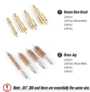 22,38. 9 mm.45 Calibre Bronce Cepillo Latón Jags Barril Limpieza Kit Universal Pistola Limpieza Kit - Product Image 6