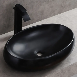 Sanitario de Forma Ovalada, Lavabo de Cerámica Negro Mate, Lavabo Sobre Encimera para Baño, Precio Económico - Product Image 1