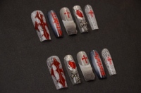 ENNA Faux Ongles à Presser Pré-dessinés, Faits Main, en ABS, Couverture Complète, Forme Carrée Longue, Motif Effrayant Goutte de Sang Rouge, Longue Durée, 10 Pièces pour Doigts