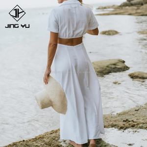 Vestido Largo de Lino de Alta Calidad, Diseño de Fábrica de Ropa para Mujer OEM, Elegante, con Bolsillos, Estilo Vacacional, Lino 100% - Product Image 2