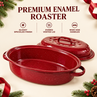 Marmite de cuisson ovale en émail rouge pour dinde, avec couvercle, motif moucheté, résistante au four, pour Noël, Halloween et Thanksgiving