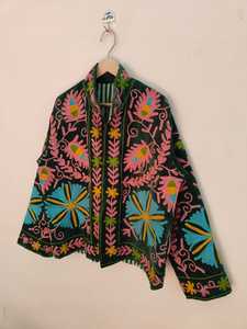 Cotton <b>Velvet</b> Suzani Embroidered <b>Jacket</b> Handmade Floral Folk Art Boho Ethnic Winter Coat For <b>Women</b> Vintage Statement Wear Gift - Product Image 5