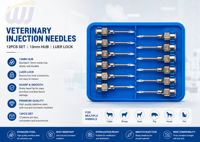 Aguja Veterinaria WANJIA de 13 mm con Conector de Latón Reutilizable de Acero Inoxidable 304 para Inyección en Cerdos, Ganado y Ovejas