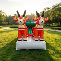 Château Gonflable de Noël en Forme de Traîneau et Élan, Aire de Jeu Gonflable pour Enfants, Idéal pour les Fêtes de Noël et du Nouvel An