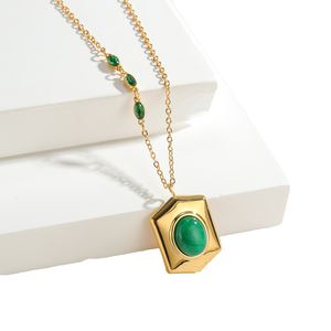 Hot Sell 18K Gold Plated Vintage Natural <strong>Jade</strong> Stone Zircon Stainless Steel Blade Trendy Gift Pendant <strong>Necklace</strong> - Product Image 4