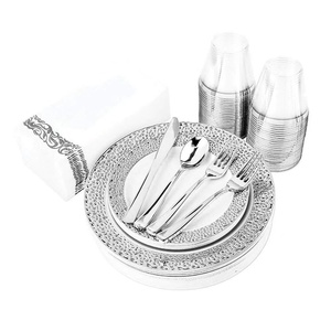 175 pièces or/rose/argent assiette jetable tampon à chaud ensemble de vaisselle en plastique 25 ensembles avec marbre - Product Image 6