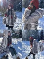 Parka d'hiver de luxe en fausse fourrure de cerf Sika, imperméable et épaisse, avec col en fourrure de renard