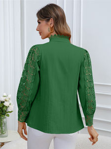 Chemisier décontracté en dentelle pour femme, manches longues, 100 % coton tricoté, brodé, collection Printemps/Été Automne 2026, en stock, Géorgie - Product Image 4