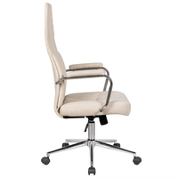 Chaise de bureau moderne de luxe pivotante à dossier haut, blanche, ergonomique, minimaliste, avec siège en cuir PU, hauteur réglable.