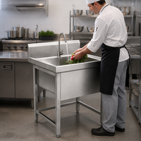 Évier de cuisine commercial à cuve unique en acier inoxydable 201/304 pour usage en restaurant