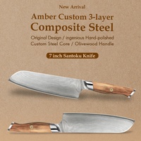 Amber Olive Holzgriff 7 Zoll Hochkarbon-Stahl Küchenmesser Santoku-Messer Japanisches VG10 Super-Kohlenstoffstahl Kochmesser