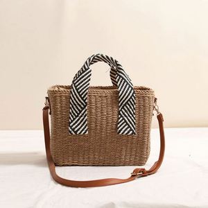 Summer New Arrival <b>Square</b> Solid Color Straw Woven Bag Large Capacity Crossbody Bag with Straps for Beach Holidays - Product Image 6