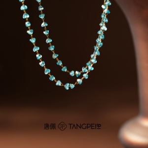 Collier en alliage pour femme TANGPEI, design « Le <span class=keywords><strong>secret</strong></span> des sirènes », chaîne à perles ovales bleues, plaqué or 24 carats, bijou tendance, cadeau - Product Image 2