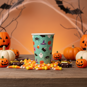Vasos Desechables de Papel para Fiestas de Halloween y Acción de Gracias, 12 oz, Diseño Bonito (Murciélagos, Fantasmas, Calabazas), Juego de 8, Verde <span class=keywords><strong>Pastel</strong></span>, Multicolor - Product Image 2