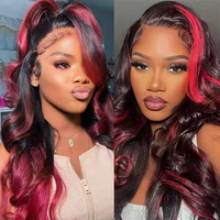 Perruque Lace Frontale HD Transparente 5x5 sans colle, Cheveux Humains Vierges Brésiliens, Ondulation Body Wave Rose Bourgogne, pour Femmes Noires