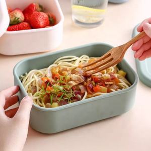 Dropshipping Rectángulo de grado alimenticio Silicona Niños Snack Fruit Containers Microondas Seguridad Bento Lunch <span class=keywords><strong>Box</strong></span> con tapa de silicona - Product Image 3