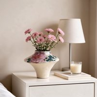 Vase à pivoines peint à la main Spring Dawn de 15 cm, pièce d'art céramique Zen unique à épaules larges, décoration moderne chinoise pour la maison, idéal pour table à thé