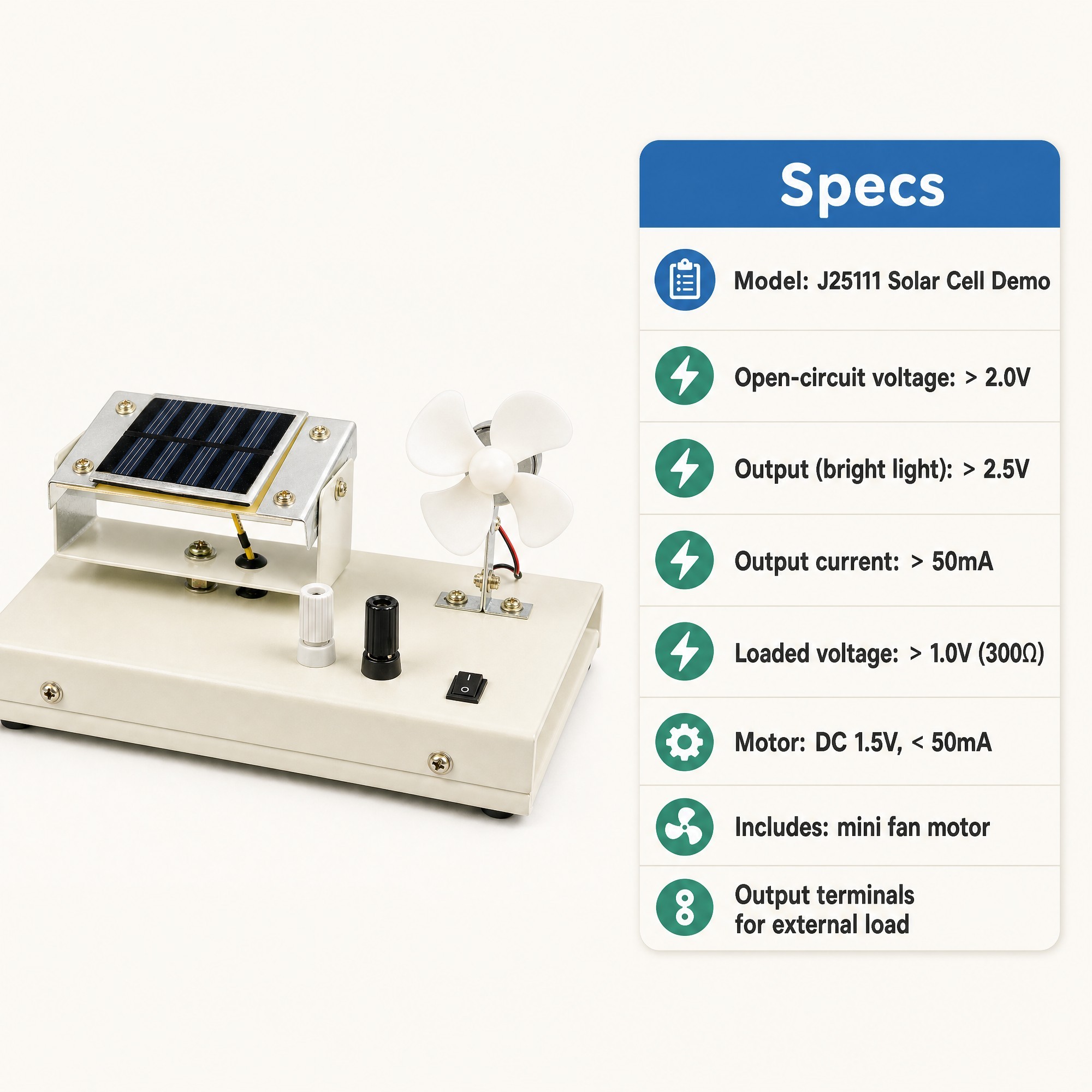 Solar Energy Demonstrator Solar Cell Kit Photovoltaic Panel Mini Motor Fan Output Terminals External Load Renewable Energy Lab · image 6