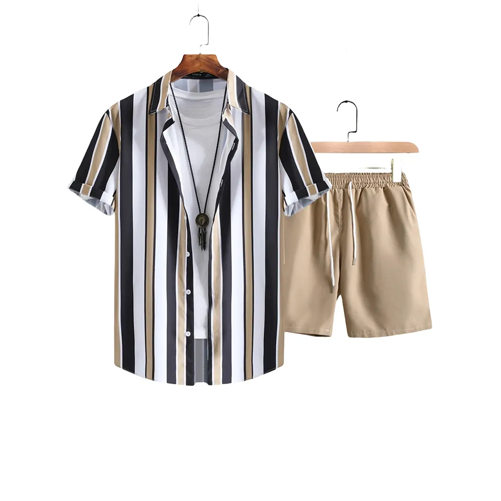 Men's striped shirt and drawstring shorts (no T-shirt) set