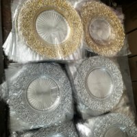 Assiettes de présentation rondes de luxe vintage transparentes or rose et or, 13 pouces, en plastique or et argent, pour mariages et dîners