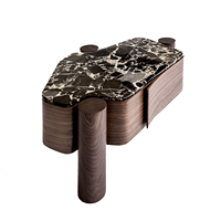 Tables d'appoint modernes et durables de fabrication professionnelle, table basse de rangement avec plateau en bois et marbre, mobilier de salon garantie 3 ans