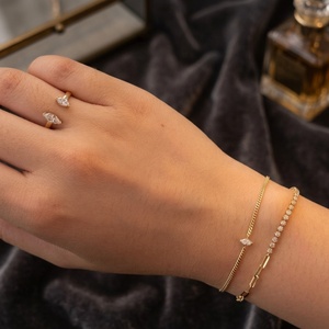 Bracelet chaîne gourmette en or massif 18 carats Xinfly avec diamant marquise, solitaire horizontal délicat, bijoux fins en or AU750 pour femme - Product Image 4