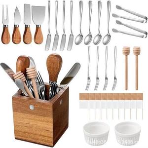 Wooden Cheese Cutlery Storage <b>Box</b> Magnetic Acacia Wood 35Pcs Kitchen <b>Tool</b> Organizer For Countertop Use - Product Image 1