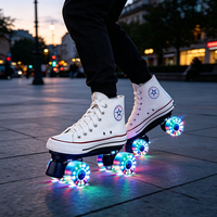 Patins à roulettes quad en toile pour adultes, roues lumineuses en PU, double rangée, quatre roues, chaussures de patinage récréatives d'extérieur