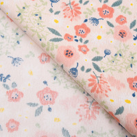 Tissu en velours côtelé à petits motifs floraux, prêt à être expédié, vente en gros, velours côtelé imprimé sur mesure pour robe femme